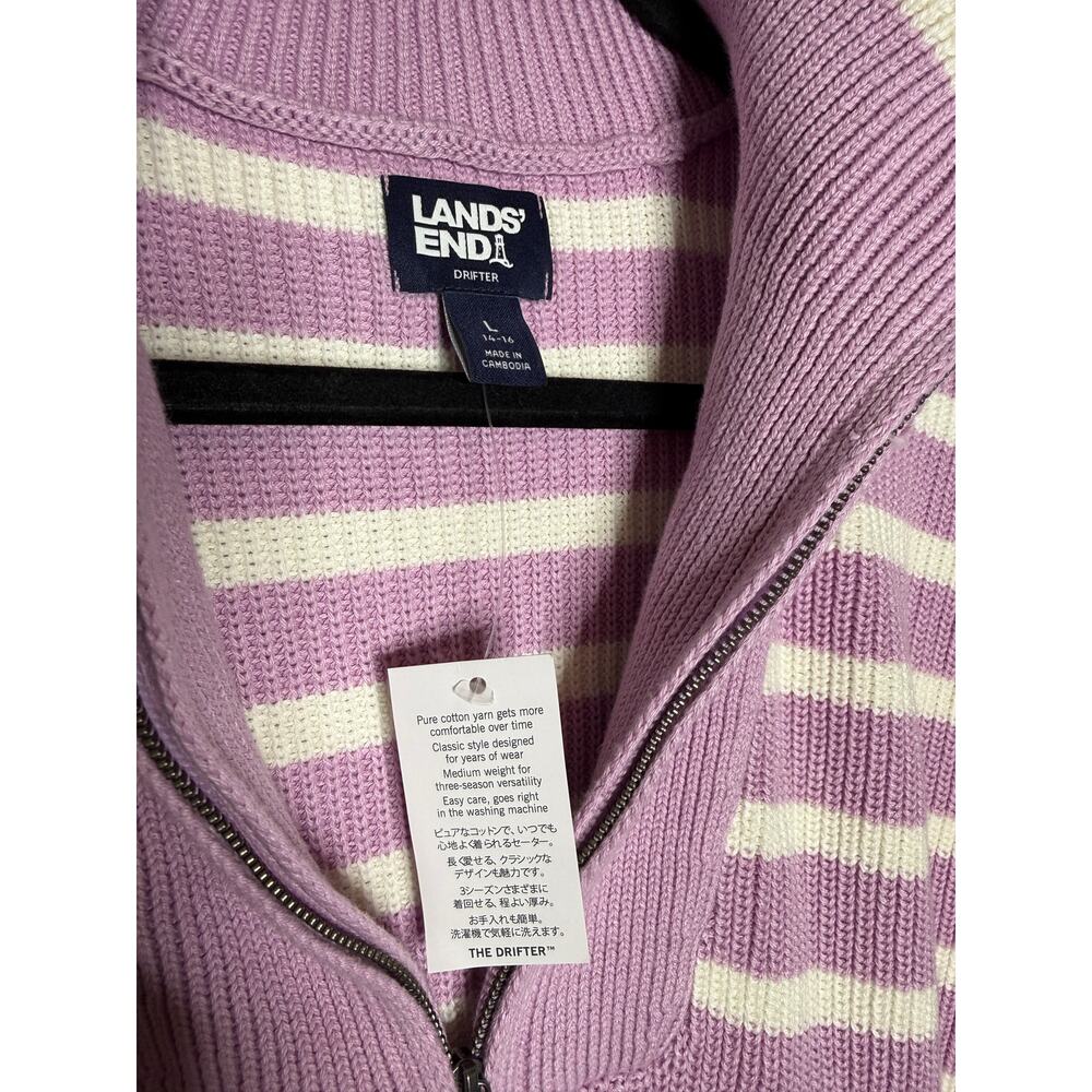 NEW Land’s End Lilac Stripe 3/4 Zip Cotton Sweater | Coastal Preppy - Picture 4 of 5